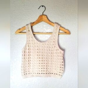 💚5/$25 Freshman 1996 Cream Open Knit Sleeveless Crop Tank Top Size Small